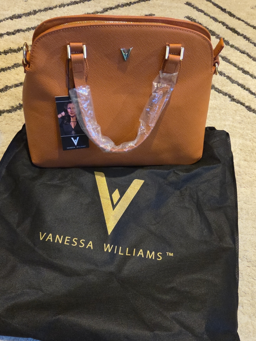 Vanessa Williams Tan Structured Satchel with Dual Handles